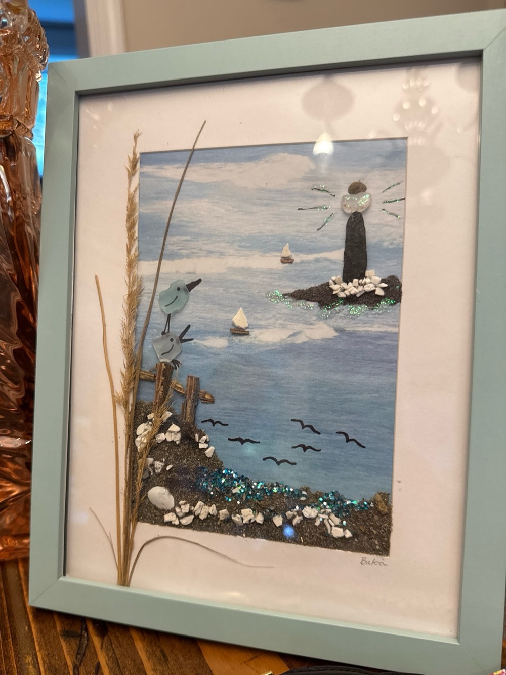 Seaside Mixed-Media Wall Art - Light Blue Frame